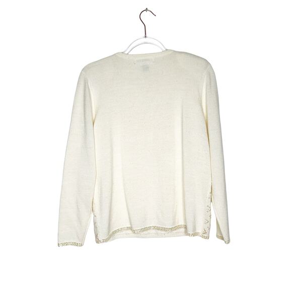 ALFRED DUNNER Vintage Sequin Embellished Long Sleeve Sweater Knit Cream Size S - Picture 7 of 8
